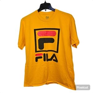 Fila yellow cotton knit short sleeve graphic t-shirt women size L US